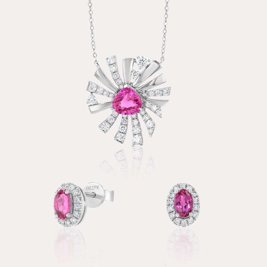 طقم قلادة من الإسبينيل الوردي والماس