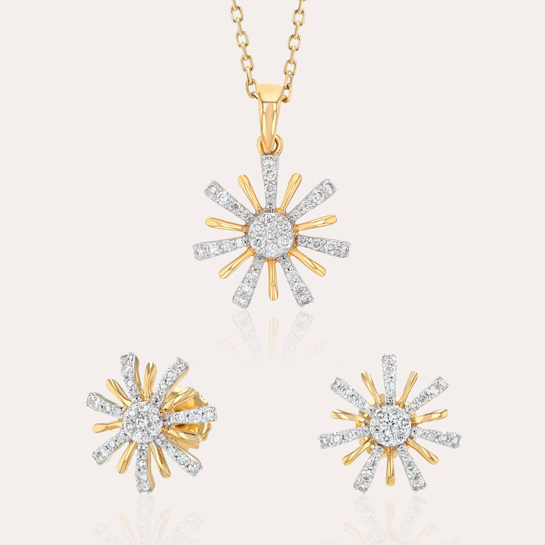 طقم قلادة ألماس متألق بتصميم أشعة الشمس