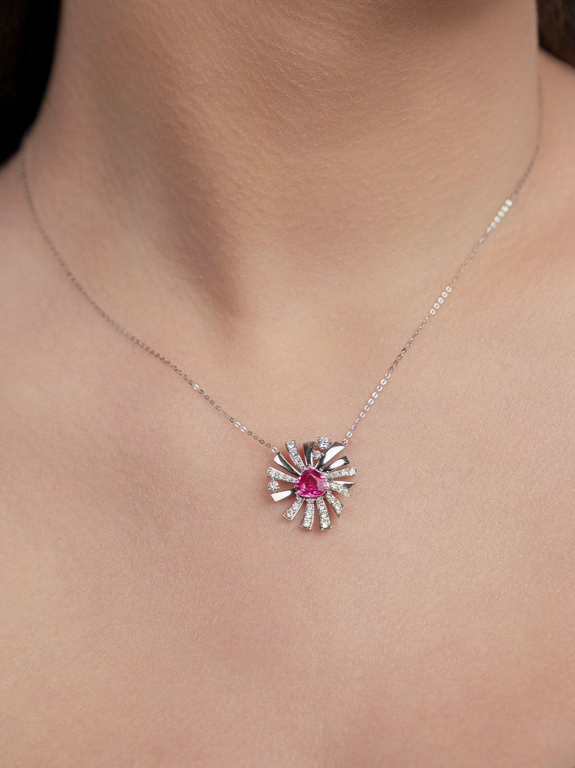 Pink Spinel and Diamond Pendant