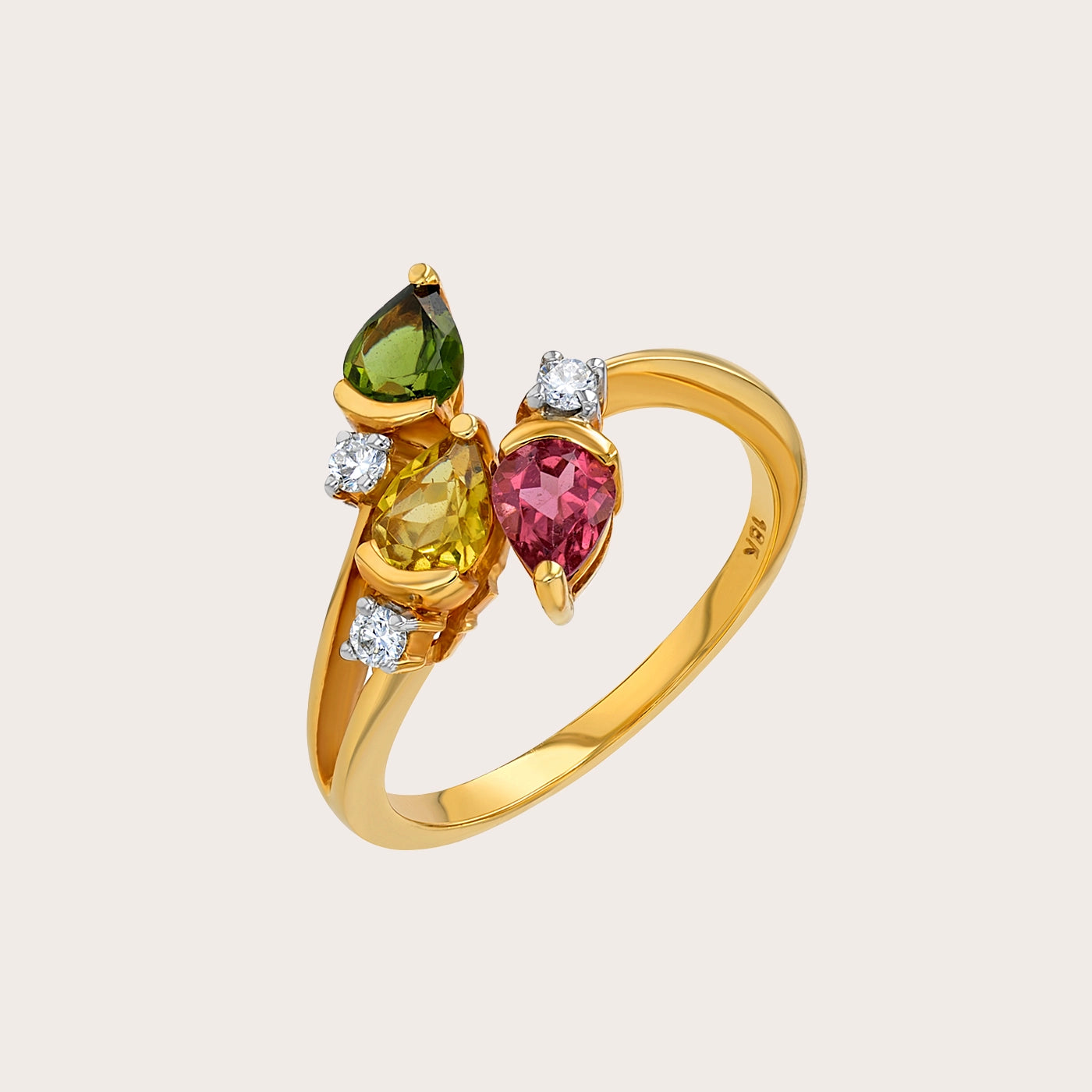 Radiant Tourmaline and Diamond Trio Ring