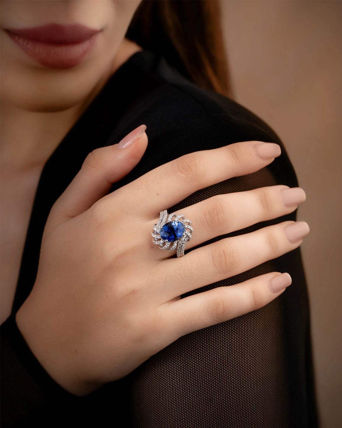 Blue Sapphire and Diamond Radiance Ring