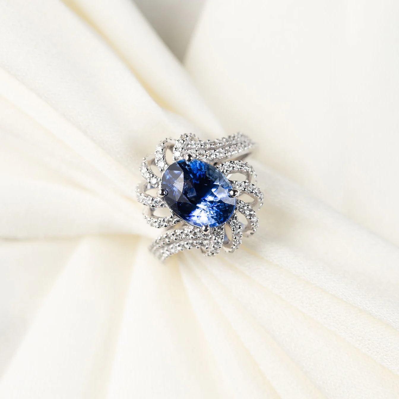 Blue Sapphire and Diamond Ring