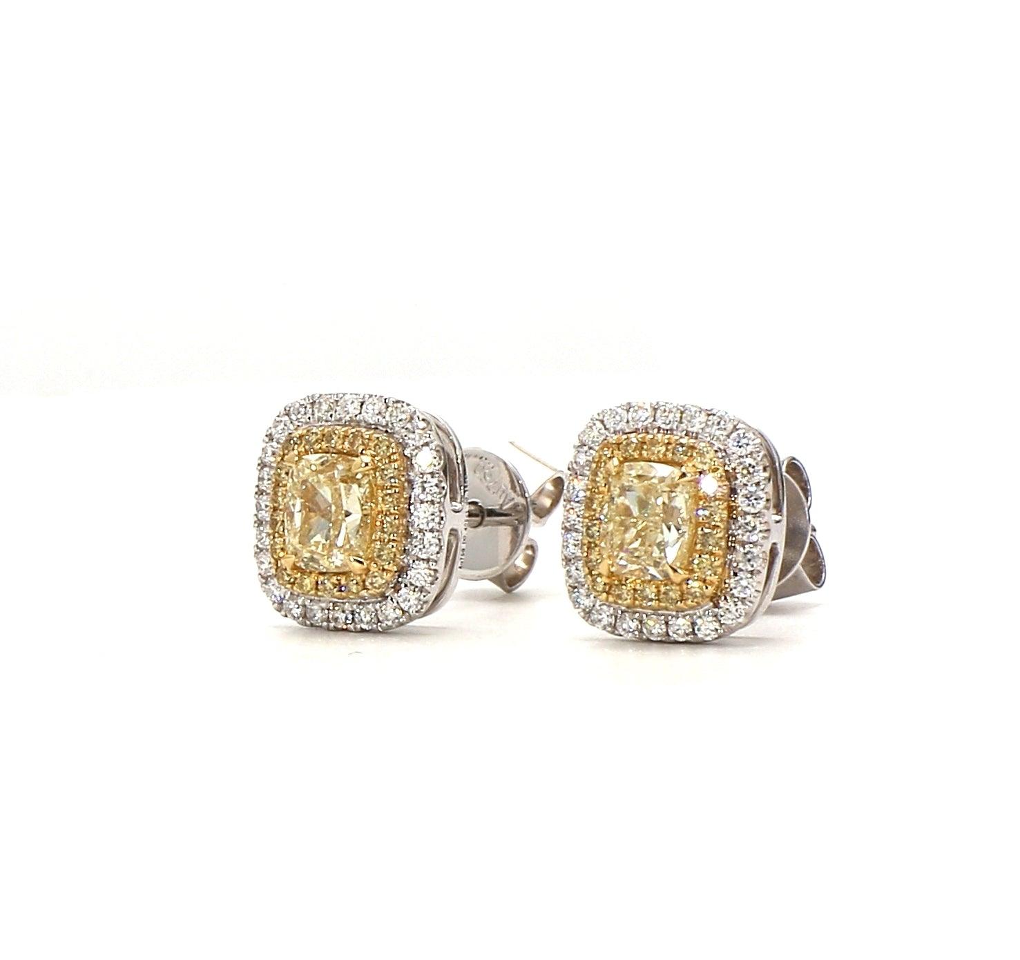 Fancy Yellow and White Diamond Earrings