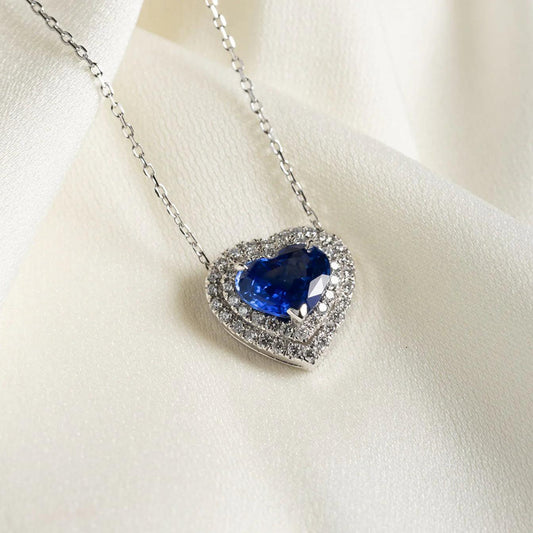 Heart Blue Sapphire and Diamond Pendant