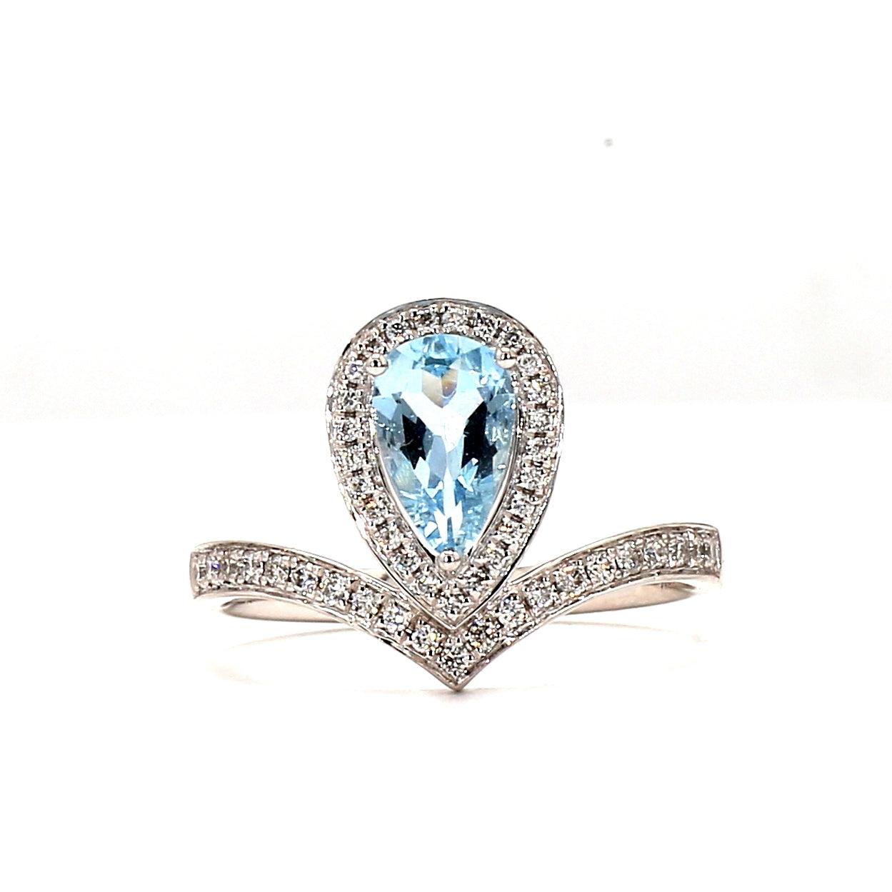 Natural Aquamarine and Diamond Ring