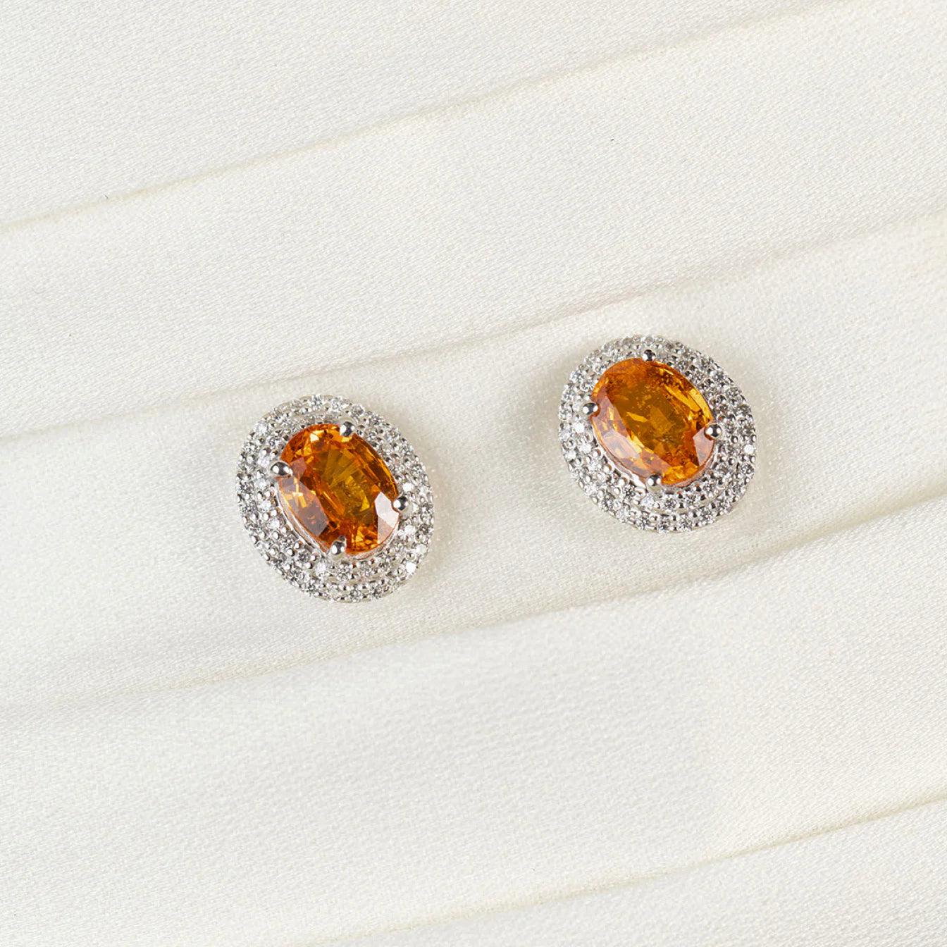 Orange Sapphire and Diamond Earrings
