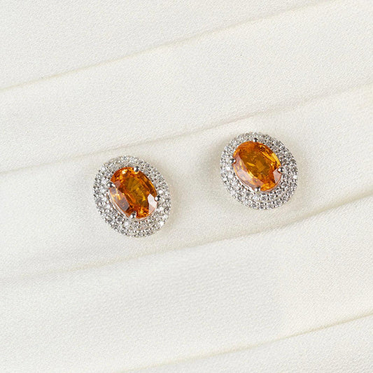 Orange Sapphire and Diamond Earrings