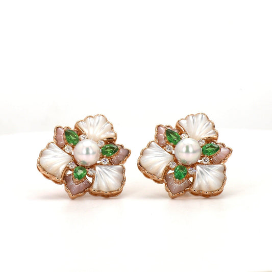 Rose Gold Floral Studs with Opal and Diamonds