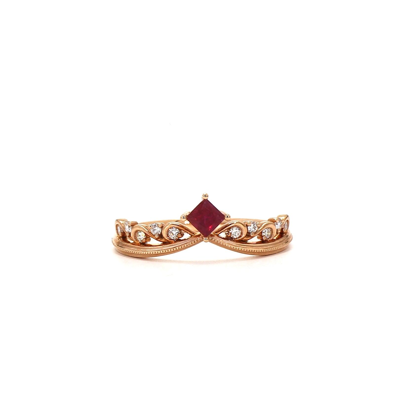 Crown-Inspired Ruby and Diamond Ring in 18K Gold for Women