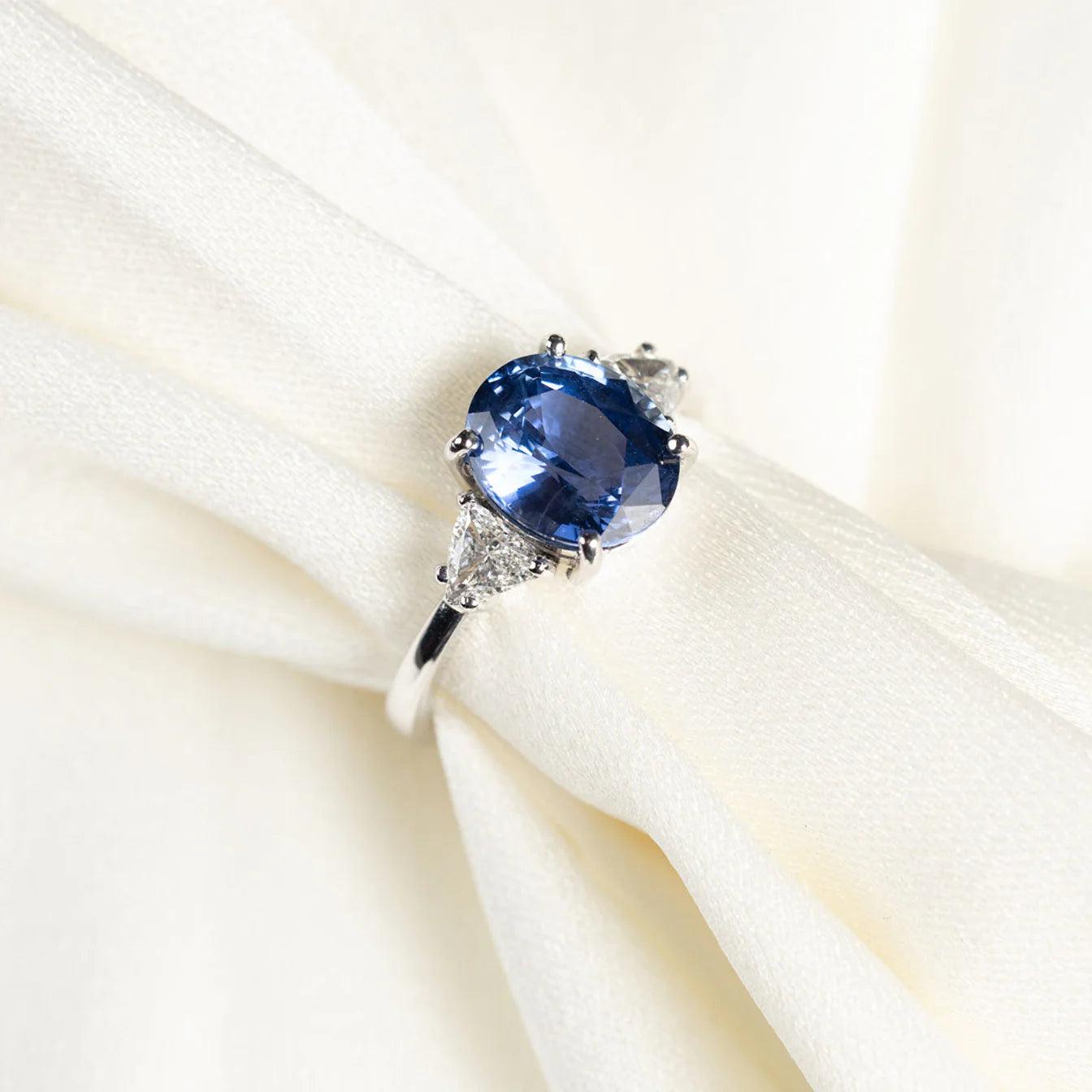 Stone Blue Sapphire and Diamond Ring