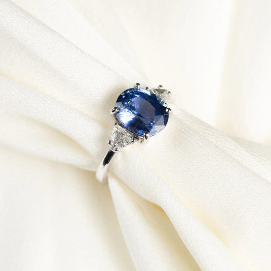 Stone Blue Sapphire and Diamond Ring