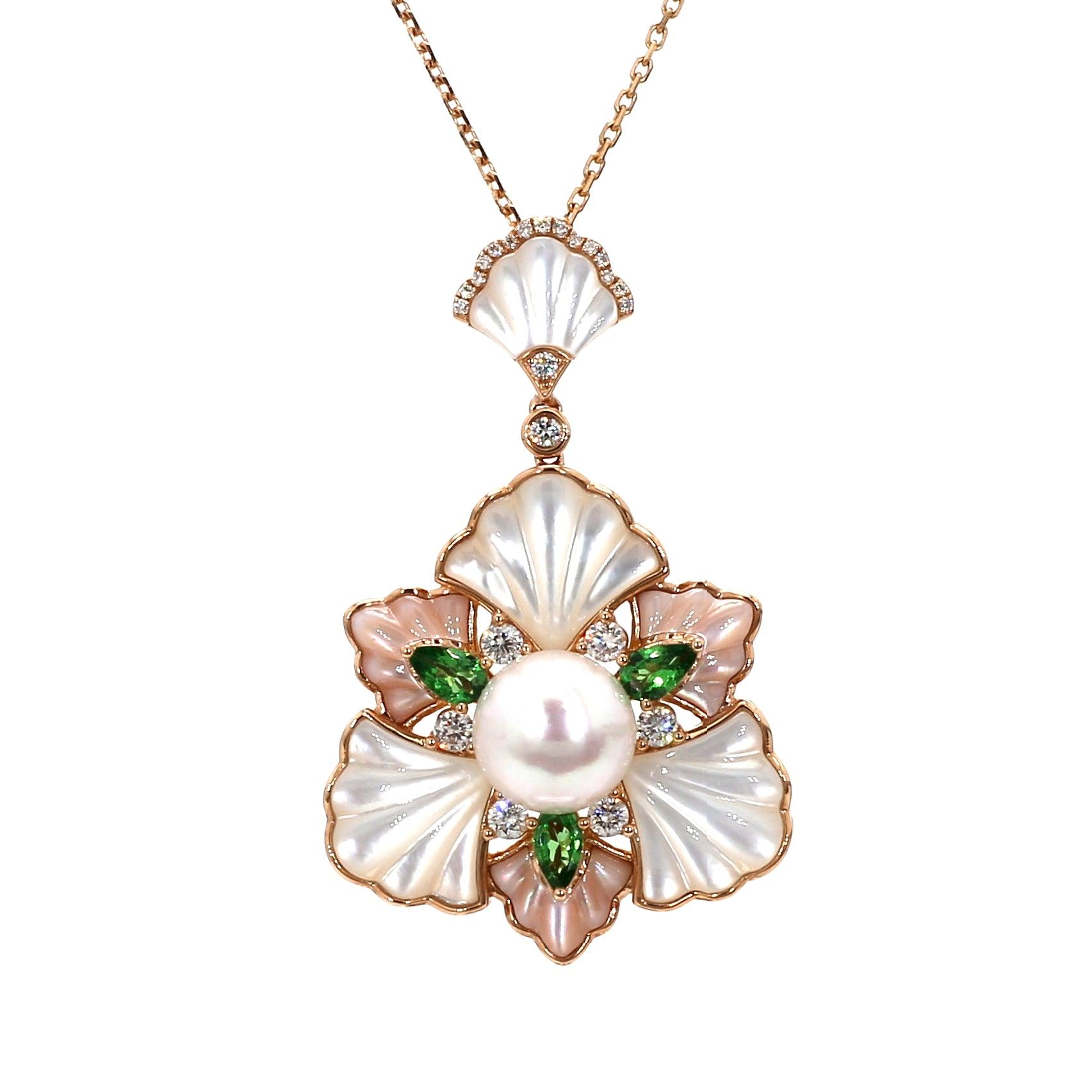 Tsavorite, Pearl and Diamond Pendant