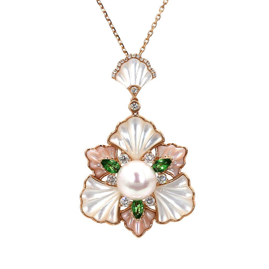 Tsavorite, Pearl and Diamond Pendant